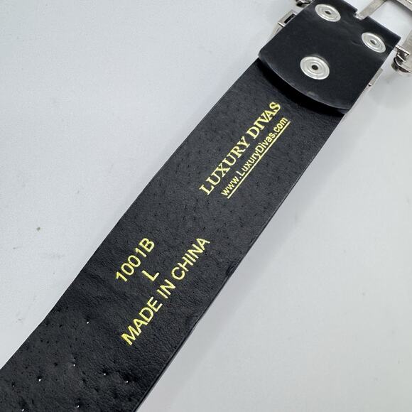 Luxury Diva Rhinestone Bling Cowgirl Fashion Black Belt Size L Missing 1 Stud - Picture 10 of 12